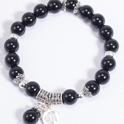 Vòng Tay Phong Thủy Đá Obsidian Phối Charm Cung Hoàng Đạo Xử Nữ (8mm) Mệnh Thủy, Mộc Ngọc Quý Gemstones