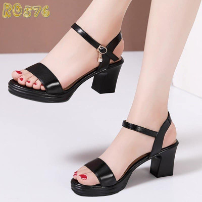 Giày cao gót nữ đẹp đế vuông 5 phân hàng hiệu rosata màu đen thời trang cao cấp ro576