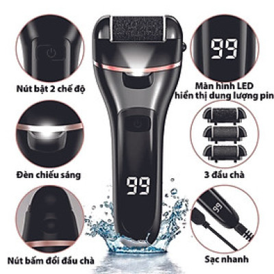 Dụng Cụ Mài, Chà Gót Chân Tẩy Da Chết Sạc Điện 2 Tốc Độ + Tặng Bộ Dụng Cụ Chà Gót Chân 10 Món Hàng Chính Hãng
