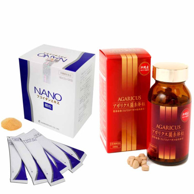 Combo Thực Phẩm Chức Năng Nano Fucoidan Hộp 30 Gói Và Viên Thể Nấm Agaricus Hộp 300v Của Nhật Bản, Phòng Và Hỗ Trợ Điều Trị Ung Thư, Cải Thiện Tình Trạng Sức Khỏe, Tăng Đề Kháng Miễn Dịch, Đường Huyết, Tình Trạng Viêm Dạ Dày, Tá Tràng