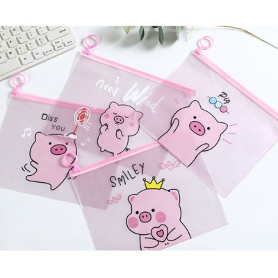 Bộ 3 túi đựng bút khóa zip heo hồng nhiều mẫu