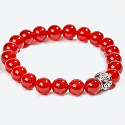 Vòng Đá mã não đỏ Đỏ Thiên Nhiên Phối Charm  bạc (8mm) 
