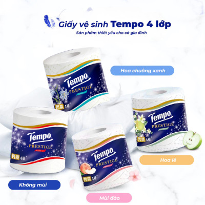 Lốc 10 Cuộn Giấy Vệ Sinh Tempo Prestige - Hoa Chuông Xanh