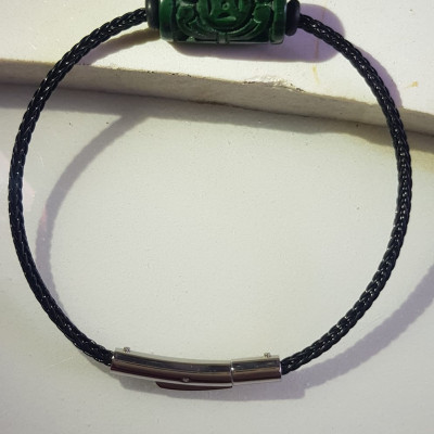 Vòng tay charm Lu Thống Đồng Tiền Đẹp Đá Cẩm Thạch tự nhiên Xanh Đậm đẹp dây đen có khoen Hợp Nữ mệnh Thủy mệnh Mộc hợp ạ