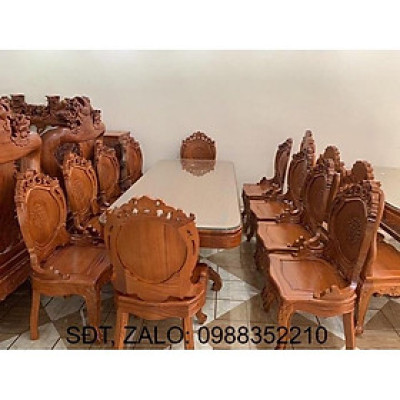 Bộ Bàn Ăn 10 Ghế Gỗ Gõ Đỏ Đẹp Nhất 2019