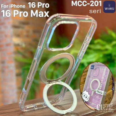 Ốp lưng cho iPhone 17 Pro Max / 17 Pro / 17 Air / 17 / 16 Pro Max - 16 Pro - 16 Plus - 16 hiệu WI WU MCC-201 nhựa cứng trong viền dẻo + vòng nam châm kiêm giá đỡ - Hàng chính hãng