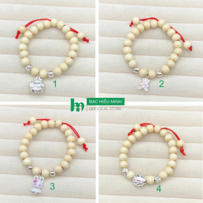 Vòng Tay Cho Bé 100% Gỗ Dâu Tằm Mix Charm Bạc 925 BẠC HIỂU MINH LTE562