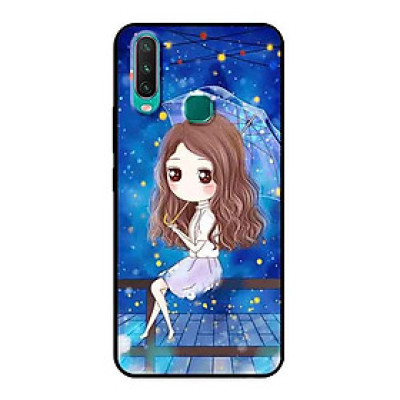 Ốp Lưng in cho Vivo Y12 Mẫu Nàng Che Dù nền Xanh - Hàng Chính Hãng