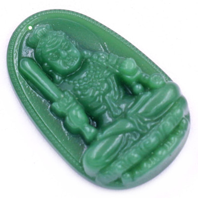Mặt dây chuyền Phật Bất động minh vương đá xanh 2.2 x 3.6cm ( size trung ) kèm vòng cổ dây da xanh lá + móc inox, Phật bản mệnh