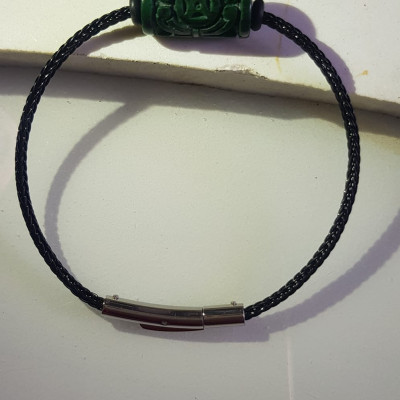 Vòng tay charm Lu Thống Đồng Tiền Đẹp Đá Cẩm Thạch tự nhiên Xanh Đậm đẹp dây đen có khoen Hợp Nữ mệnh Thủy mệnh Mộc hợp ạ
