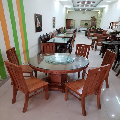 Bàn Ăn Tròn Thọ Cân 6 Ghế Gỗ Hương Đá