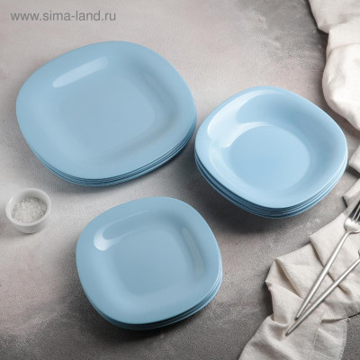 Bộ bát đĩa (tô, chén, dĩa) thủy tinh Luminarc Carine Blue 12CT - DW 12E, dùng lò vi sóng, máy rửa bát | Hàng chính hãng