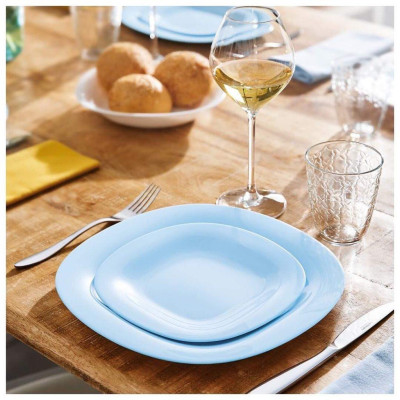 Bộ bát đĩa (tô, chén, dĩa) thủy tinh Luminarc Carine Blue 12CT - DW 12E, dùng lò vi sóng, máy rửa bát | Hàng chính hãng