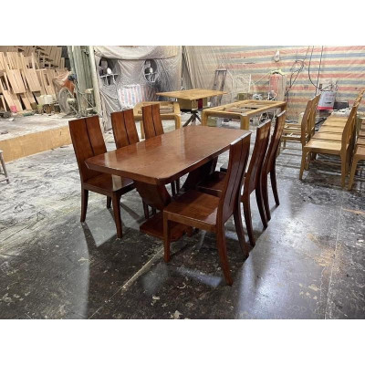 bàn ăn mặt gỗ 6 ghế 1m6x80
