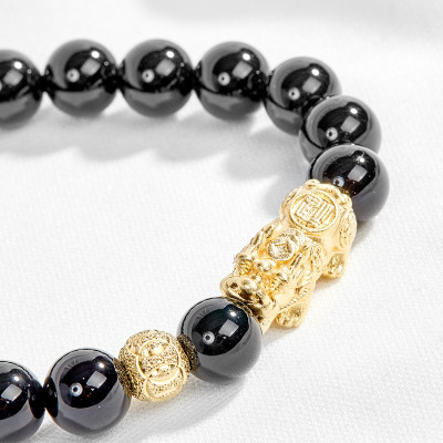 Vòng tay đá thiên nhiên phối tỳ hưu bạc mạ vàng 24k 8mm Ngọc Quý Gemstones