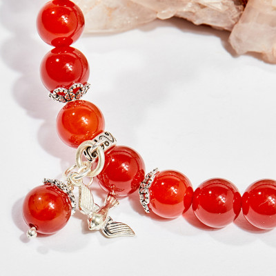 Vòng tay phong thủy nữ đá mã não đỏ charm cánh chim én 8mm mệnh hỏa , thổ - Ngọc Quý Gemstones