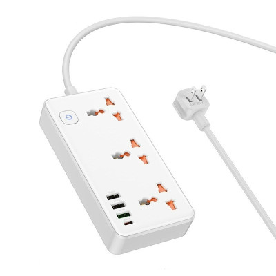 Ổ cắm điện đa năng cao cấp dây đồng chịu tải 2500W, sạc nhanh PD 30W cổng typeC + QC18W có 3*USB và 1*Type-C , dây dài 1.5m - Hàng nhập khẩu