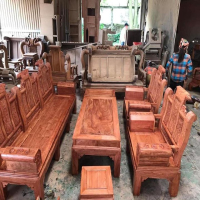 Bộ bàn ghế phòng khách âu á tay hộp gỗ hương đá tay 10