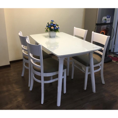 Bộ bàn ăn cabin trắng 1m2 + 4 ghế cabin  Thương hiệu Nội Thất Bình Long 