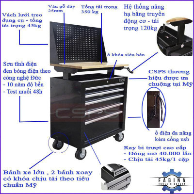 Tủ dụng cụ đồ nghề CSPS 7605 76 cm – 05 hộc kéo kèm vách lưới