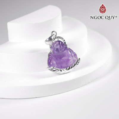Mặt dây chuyền phật di lặc thạch anh tím bọc bạc 26x26mm mệnh hỏa. thổ - Ngọc Quý Gemstones