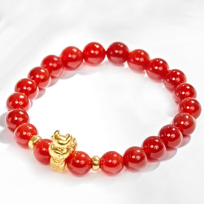 Vòng Tay Đá Mã Não Đỏ Charm Tuổi Sửu Bạc Mạ Vàng 24K Ngọc Quý Gemstones