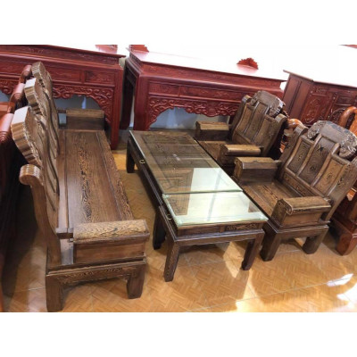 Bộ bàn ghế Âu Á hộp Voi gỗ mun