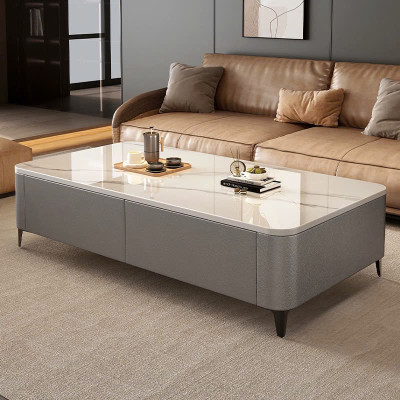 Bàn trà sofa phòng khách họa tiết vân đá bọc da cao cấp phong cách sang trọng - GP379