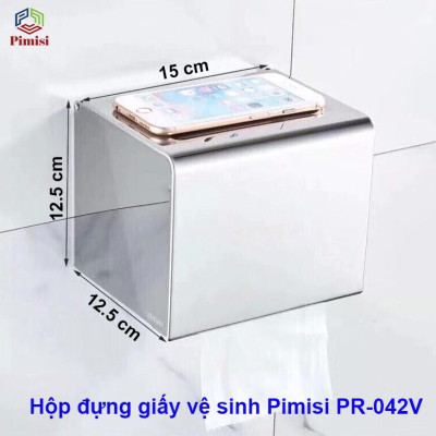 Hộp đựng giấy vệ sinh dán tường inox 304 Pimisi PR-042V dùng để treo - kệ - móc lô giấy vệ sinh có nắp đậy kín chống nước trong phòng tắm dán tường bằng keo kèm theo không cần khoan | Hàng chính hãng
