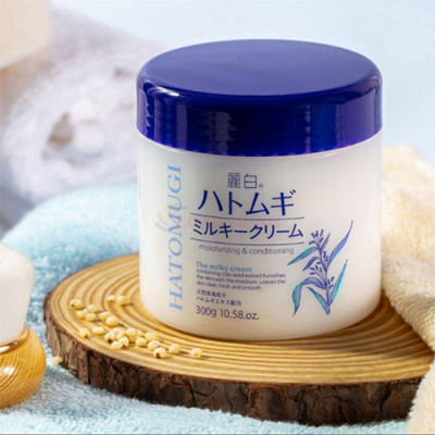 Kem dưỡng da Hatomugi Kumano Reihaku Moisturizing & Conditioning Milky Cream (300g) - Hàng chính hãng