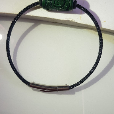 Vòng tay charm Lu Thống Đồng Tiền Đẹp Đá Cẩm Thạch tự nhiên Xanh Đậm đẹp dây đen có khoen Hợp Nữ mệnh Thủy mệnh Mộc hợp ạ