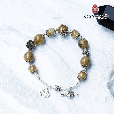 Vòng thạch anh tóc vàng phối lu thống charm bạc hạt 8mm mệnh thủy, kim - Ngọc Quý Gemstones