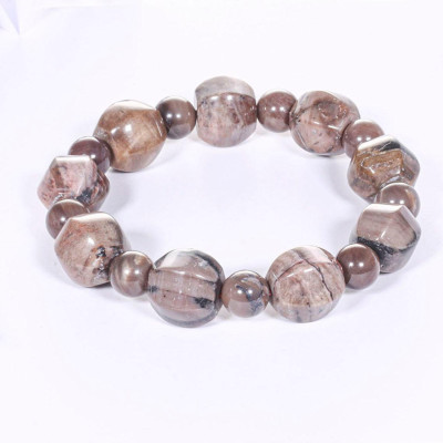 Vòng tay gỗ hóa thạch hạt lục giác viên đá 12x12.5mm mệnh hỏa, mộc - Ngọc Quý Gemstones