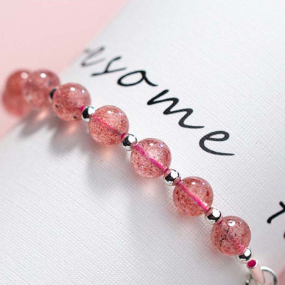 Vòng tay bạc đá thạch anh dâu charm trăng sao mệnh hỏa, thổ - Ngọc Quý Gemstones