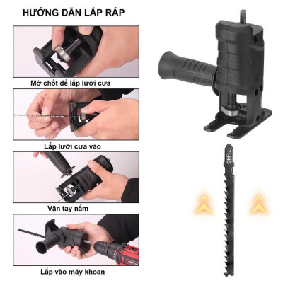 Bộ Chuyển ĐổiMáy Khoan Thành Máy Cưa Điện Cầm Tay Kèm 3 Lưỡi Cắt Gỗ, Kim Loại Đa Năng Hiệu Quả