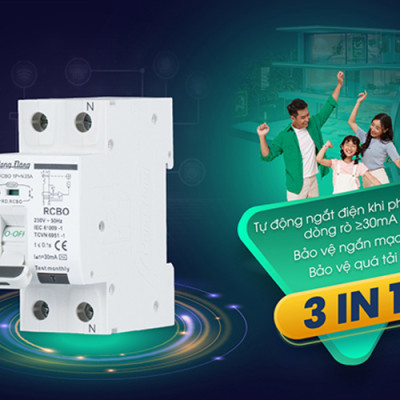Aptomat chống giật Rạng Đông Model: RD.RCBO 1P+N 25A tích hợp 3 tính năng trong 1- Hàng Chính Hãng 