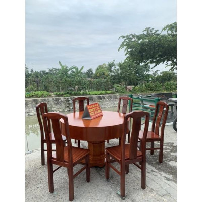 Bộ bàn ăn tròn gỗ hương đá đỏ Nam Phi + 6 ghế chữ thọ