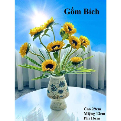 Bình Hoa Lọ Hoa Men Mộc Dáng Ly Ngược Vẽ Tay Gốm Sứ Bát Tràng 