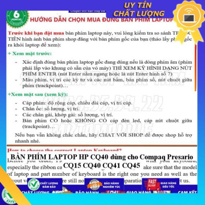 BÀN PHÍM LAPTOP HP CQ40 dùng cho Compaq Presario CQ15 CQ40 CQ41 CQ45 - Hàng Nhập Khẩu New Seal