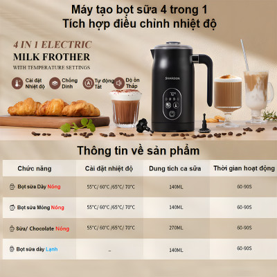 Máy đánh sữa tạo bọt cà phê, ca cao 4 trong 1 thương hiệu Anh Quốc Shardor MF0802 công suất 500W - Hàng chính hãng