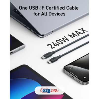Cáp Sạc Nhanh C to C ANKER 543 A80E5 240W (0.9m, 480Mbps, Nylon Braided Cable)- Hàng Chính Hãng
