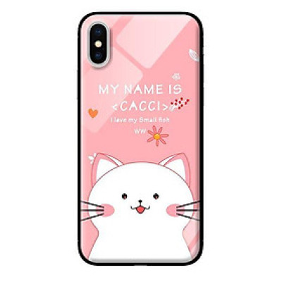 Ốp kính cường lực cho iPhone XS MAX Mèo Trắng Thích Ăn - Hàng chính hãng