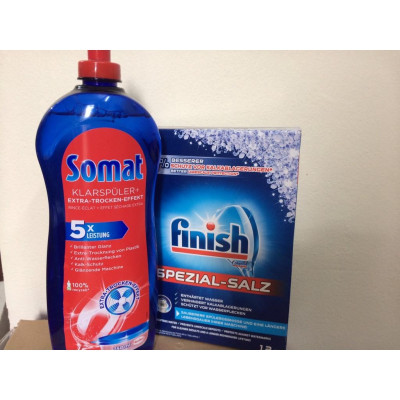 Combo nước làm bóng Finish 750ml+muối rửa bát finish 1,2kg dùng cho máy rửa bát