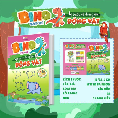 Sách - Dino Tập Vẽ - 4 Bước Tập Vẽ Đơn Giản Cho Bé - 10 Trang Stickers - Megabook