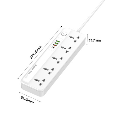 Ổ điện đa năng Energizer 5AC kèm 3USB-A và 1USB-C sạc nhanh PD (max 20W) - White - Chịu tải tối đa 2500W - Hàng chính hãng