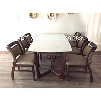 Bộ bàn ăn ashley mặt đá màu nâu 1m6 + 6 ghế ashley màu nâu  Thương hiệu Nội Thất Bình Long 