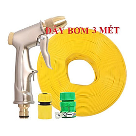 Bộ dây vòi xịt nước rửa xe, tưới cây ,tăng áp 3 lần,loại 3m,5m 206701-1 đầu đồng,cút nối nhựa vàng+  mở chai