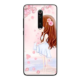 Ốp Lưng in cho Xiaomi Redmi K20 Pro Mẫu Cô Gái Váy Trắng Nền Hoa Đào - Hàng Chính Hãng