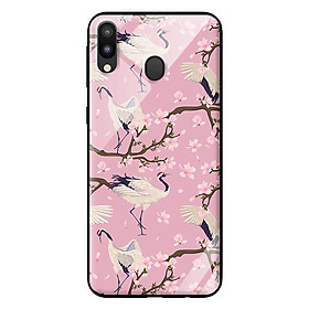 Ốp kính cường lực cho Samsung Galaxy M20 Hạc Nền Hồng - Hàng chính hãng