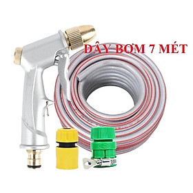 Bộ dây vòi xịt nước rửa xe, tưới cây . tăng áp 3 lần, loại 7m, 10m 206701 đầu đồng, cút,nối vàng + tặng mở chai